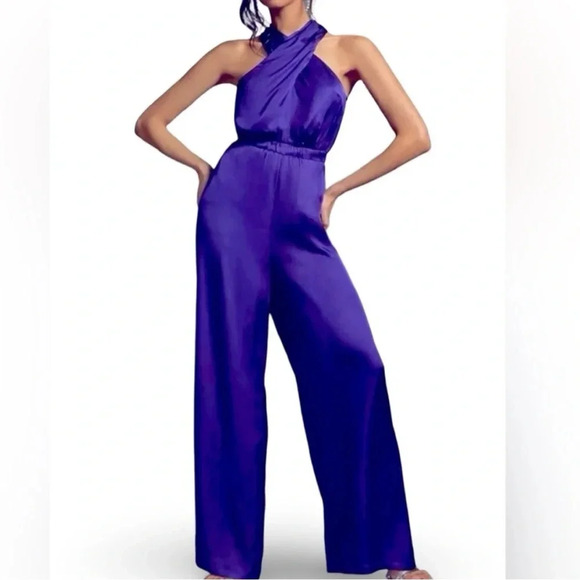 Anthropologie Dolan Jumpsuit Halter Top Size XS Purple Evening Wedding Cocktail - Picture 1 of 7